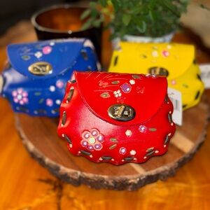 3 Disney Mexico Hand-Painted Leather Purses – NWT – Red, Blue & Yellow